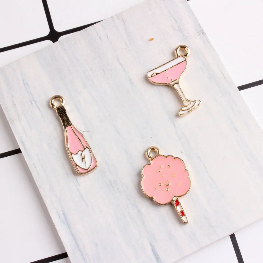 

10pcs Fashion Gold Alloy Enamel Wine Bottle Marshmallow Charms Pendant Beads Fit Bracelet For Women Jewelry Making Accessories