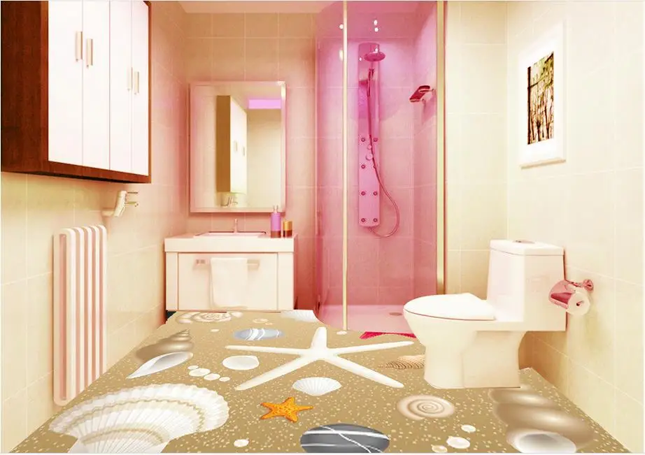 

3d flooring custom papel de parede Shell Beach 3d floor murals Waterproof self - adhesive wallpaper