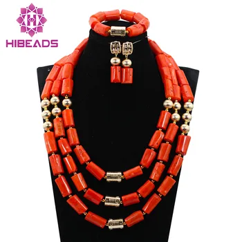 

2017 Newest Orange 3 Rows Coral Beads Jewelry sets African Wedding Bridal/Women Beads Necklace Jewelry Set Free Shipping CJ872