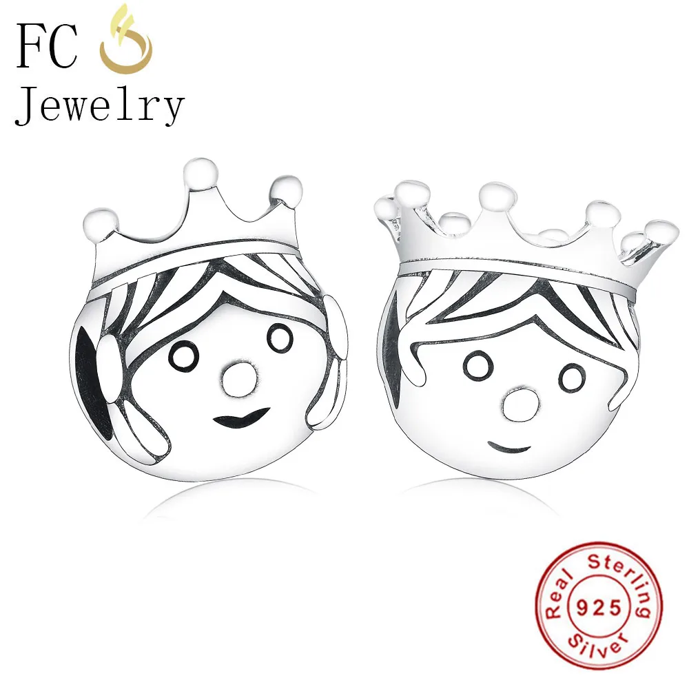 FC ювелирные изделия подходят Pandora браслет 925 серебряный пара мальчик девочка лицо голова принцесса подвеска в форме короны делая Berloque ребенок