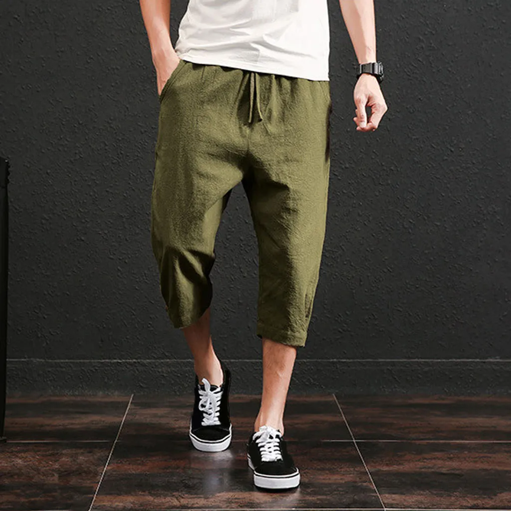 Pants /Ét/é Hommes Pantalon Confortable /À La Mode Nouveau Style Couleur Pure Chanvre Coton Pantalon