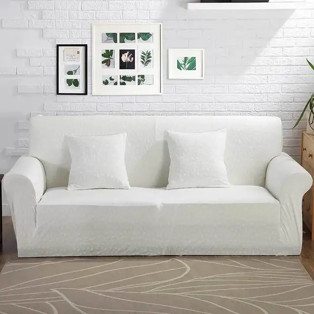 White Knitted Sofa Cover For Living Room Elastic Furniture Protector