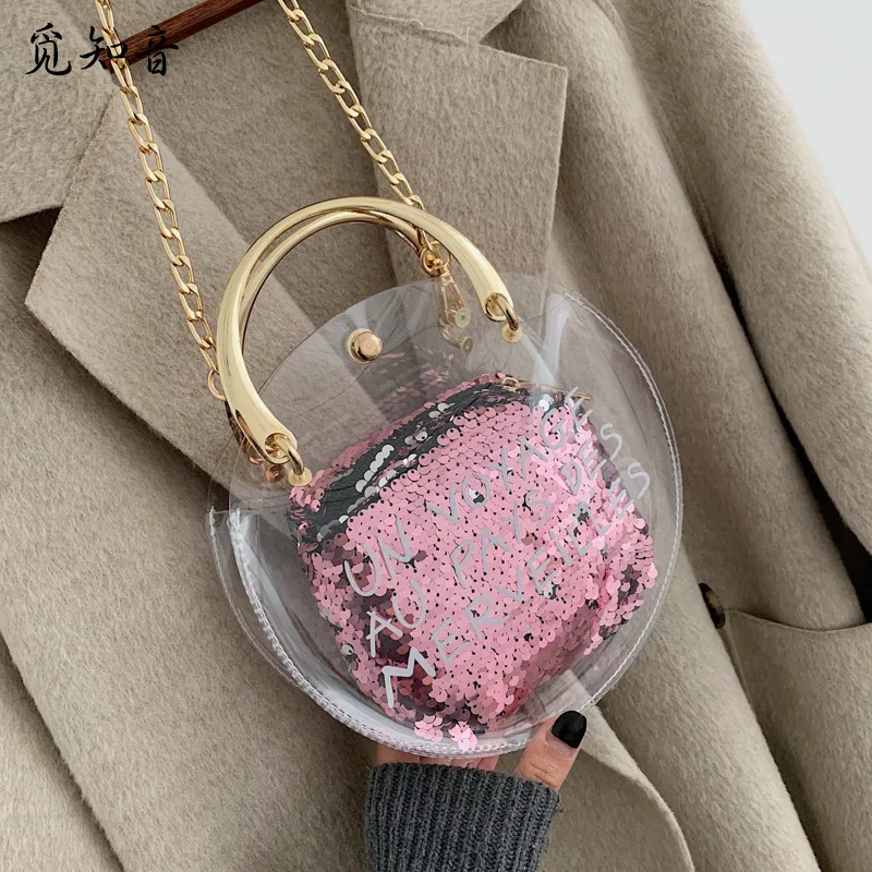 

2019 Hot Sale Portable Beach Bag Waterproof Transparent Bag Crystal Pvc Sequin Summer Jelly Candy Handbags Women Bags