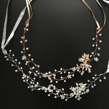 SLBRIDAL, розовое золото, кристаллы, стразы, жемчуг, свадебные аксессуары для волос, повязка для волос, свадебная повязка, украшение для подружек невесты