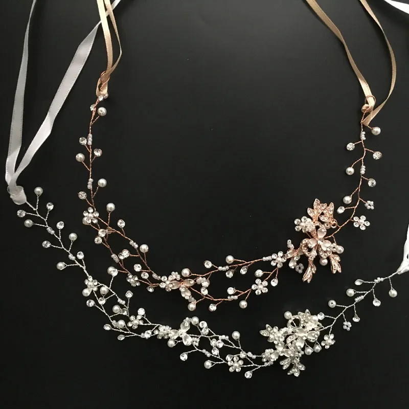 SLBRIDAL Rose Gold Crystal Rhinestone Pearls Wedding Hair accessories Hair Vine Hairband Bridal Headband Bridesmaids Jewelry SLBRIDAL Rose Gold Crystal Rhinestone Pearls Wedding Hair accessories Hair Vine Hairband Bridal Headband Bridesmaids Jewelry