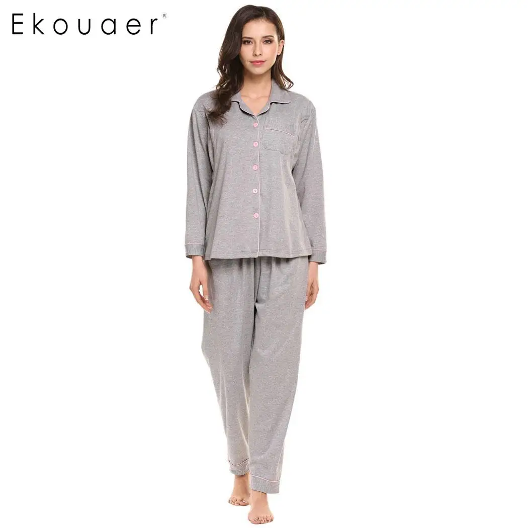 

Ekouaer Women Pajamas Set Long Sleeve Button-Down Shirt and Elastic Waist Bottom Breastfeeding Nursing Maternity Sleepwear Suit