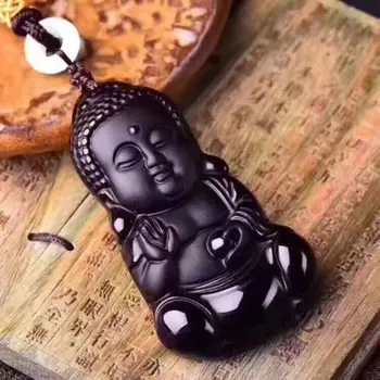 

christmas Chinese Natural Black Obsidian Hand-Carved Blessing Baby Buddha Pendant halloween