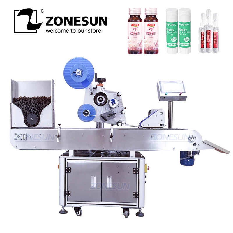 

ZONESUN XL-T823 Automatic Round Medicine Bottle Pen Vial Smoke Oil Cigarette Bottle Adhesive Sticker Packing Labeling Machine