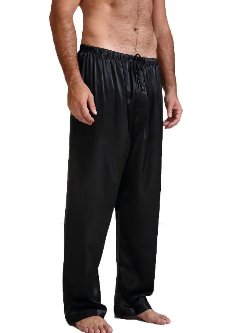 Мужские шелковые пижамы, пижамные штаны, штаны для отдыха, штаны для сна, размер s-xl Plus - Цвет: Черный