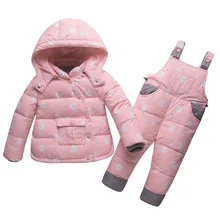 Зимние Детские комплекты одежды на пуху теплые лыжные костюмы для мальчиков зимние костюмы пуховые куртки с натуральным мехом для девочек, верхняя одежда, пальто+ комбинезон на подтяжках