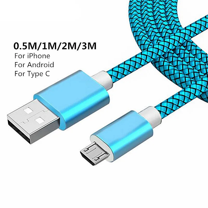 المصغّر usb كابل النايلون مضفر سريع شحن شاحن USB للهاتف المحمول كابل ل فون 5 6 7 XS ماكس 8 زائد الروبوت نوع C الكابلات
