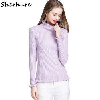 

2019 Autumn Women Sweater Turtleneck Ruffles Women Sweater And Pullovers Knitted Candy Color Women Pullover Femme Pull Femme