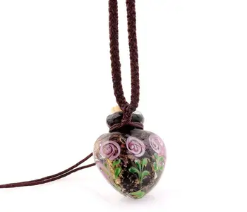 

Wholesale 1pcs Flower Heart Handmade Murano Lampwok Glass Aqua Perfume Bottle Pendants Woven Ropes Necklaces Wedding Engagement