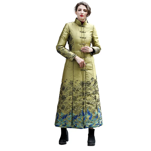 Cheap Women Vintage Long Winter Coat 2016 Chinese Style Single Breasted Stand Collar Warm Parkas Jacket Manteau Femme RS519