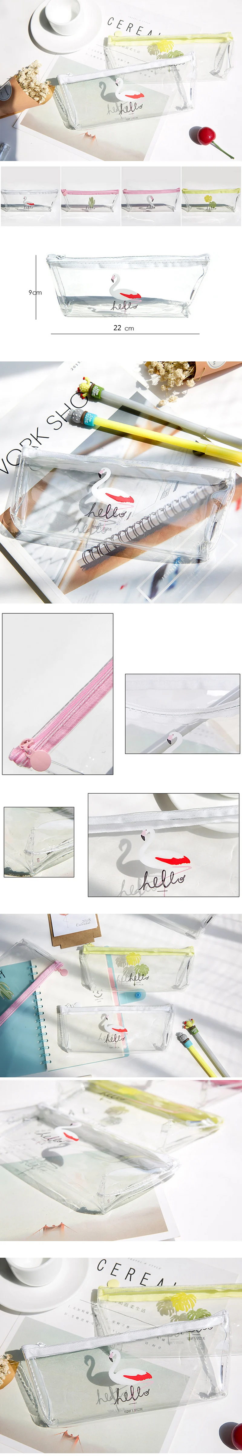 Корейский мешок пенал карандаш сумка Карандаш чехол мультфильм Прозрачный Фламинго гель Водонепроницаемый пенал для хранения сумка StationeryBD008C