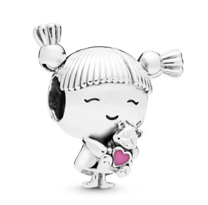 

Original 925 Sterling Silver Bead Charm Girl With Pigtails Red Heart Beads Fit Pandora Women Bracelet & Bangle Diy Jewelry