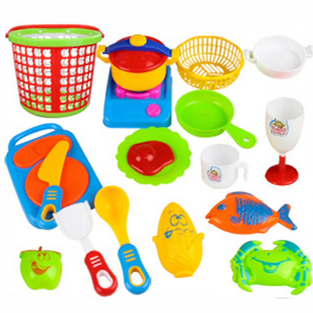 

2019 hot sale 18pcs Plastic Kids Children Kitchen Utensils Food Cooking Pretend Play Set Toy interesting Play house toy set