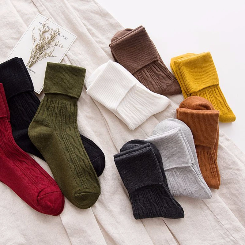 Женские гольфы, Осенние, 5 пар, школьный стиль, хлопок, одноцветные, дышащие, модные женские носки, женские зимние носки