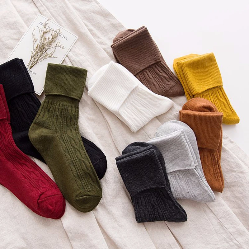 

Woman Long Socks Autumn 5pair School Style Cotton Solid Color Breathable Women Fashion Socks Women Winter Socks
