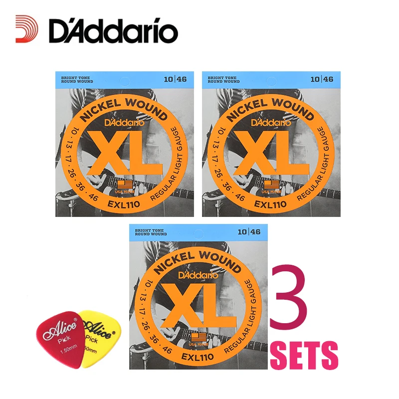 3 пакеты! D'Addario DAddario Струны для электрогитары XL с никелевой обмоткой EXL110, 115120125, 3 пачки в комплекте. Гитарные струны 10-46