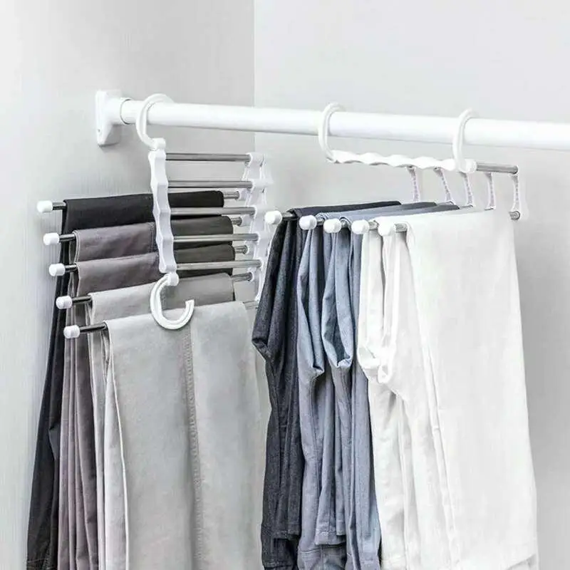 

Multi-layer Pants Storage Rack Five-in-one Stainless Steel Space-saving Pants Rack Multi-functional Clothing Storage Organizer