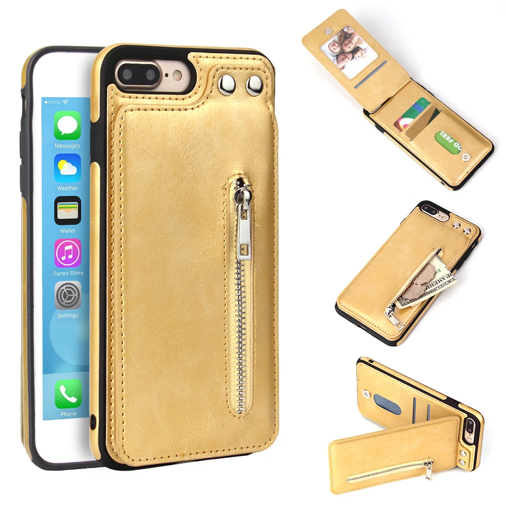 Чехлы из розового золота для iPhone X XR XS Max 7 8 Plus кошелек на молнии кожаный чехол для Apple 6 6S 5 5S SE чехлы для телефонов Coque Fundas