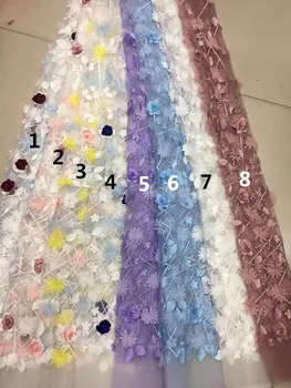 

3D flower with beads embroidery cord lace fabric best quality SH-72002 african tulle mesh lace fabric