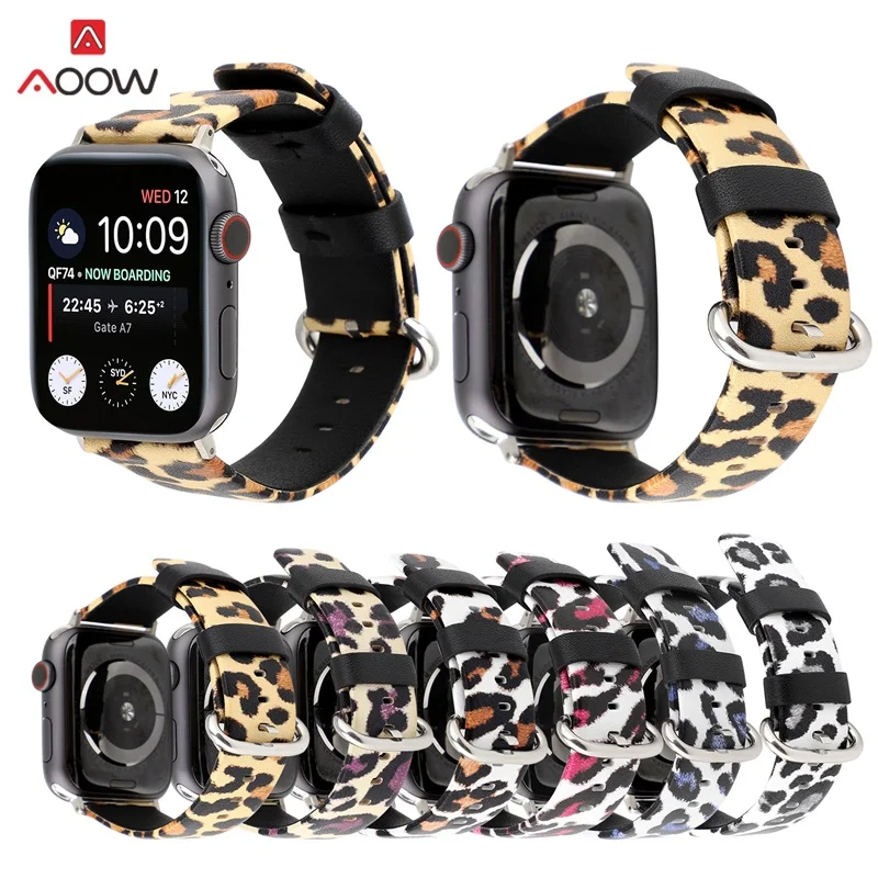 

AOOW Genuine Leather Watchband For Apple Watch 38mm 42mm 40mm 44mm Replacement Band Strap for iwatch 1 2 3 4 Fashion Leopard