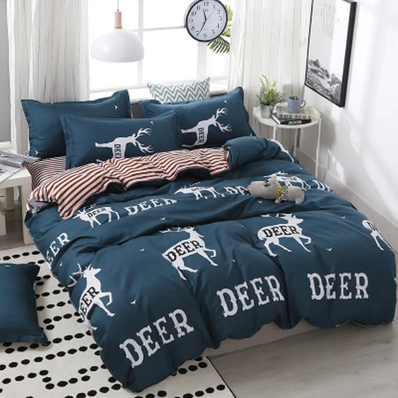 

SILIKOLOVE 3/4pcs/Set Cartoon Animals Deer Cotton Kids Comforter Bedding Set Bed Linen Linings Duvet Cover Set Home Textile