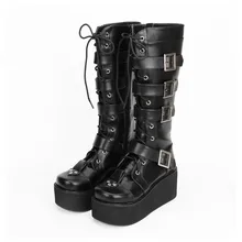 Симпатичные панковские туфли принцессы; японские студенческие ботинки в стиле панк на толстой подошве; ботинки для косплея; высокие сапоги на шнуровке и молнии; женская обувь; pu9708