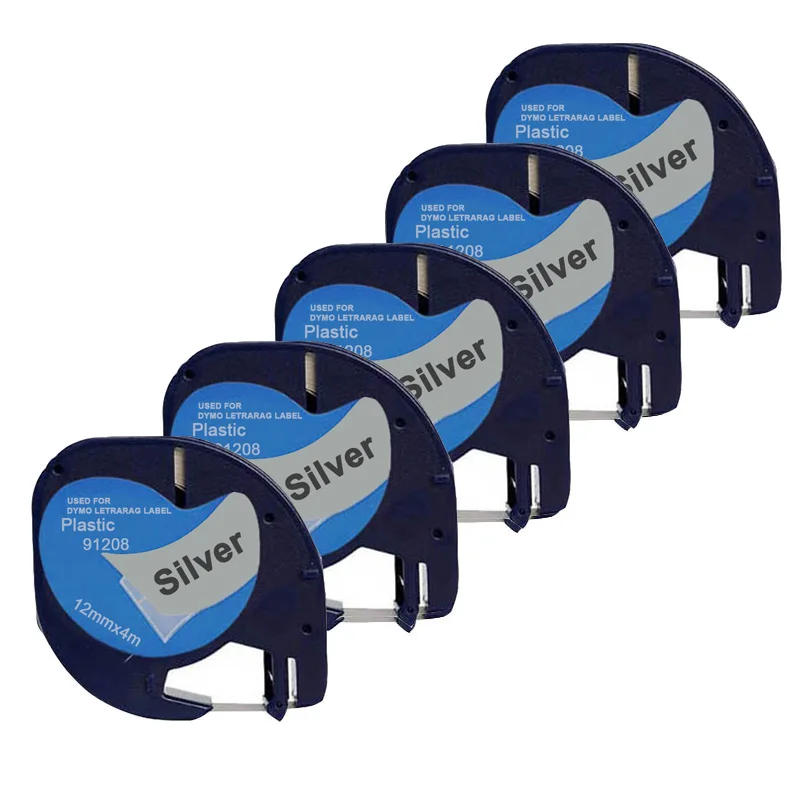 

CIDY 5pcs 12mm Black on Silver LT91208 plastic dymo letratag tape LT 91208 91338 91228 for dymo ribbon label for LT-100H