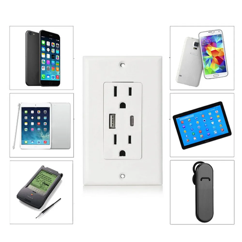 Usb type c настенная розетка Высокая скорость 4.8A зарядное устройство адаптер