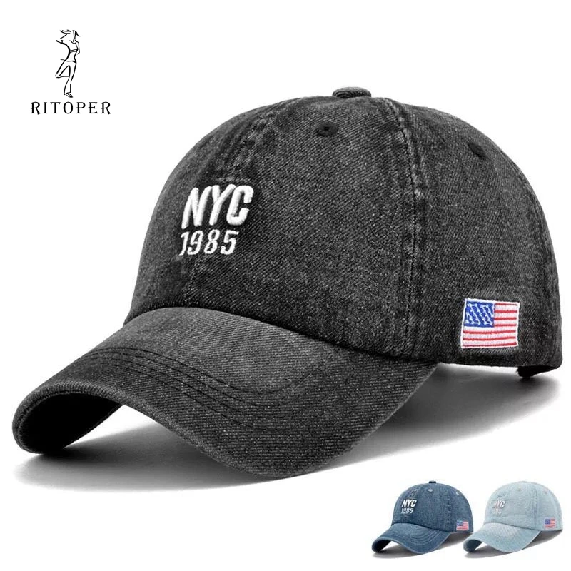 

RITOPER Vintage Denim Baseball Caps Embroidery Outdoor Sunscreen Men USA Women Caps Letter Hat Sombrero Kapelusz Wholesale