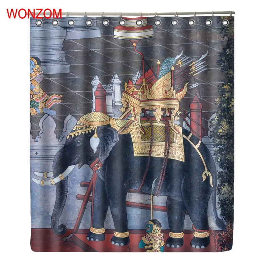 

WONZOM 3D Elephant Shower Curtains For Bathroom Decor Modern Animal Polyester Fabric Bath Waterproof Curtain with 12 Hooks
