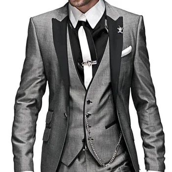 Najtaniej Rano Styl Szary Jeden Przycisk Groom Smokingi Best Man 2 Style Do Groomsmen Mężczyźni Garnitury ślubne Oblubieniec (kurtka + Spodnie + Krawat + Kamizelka)