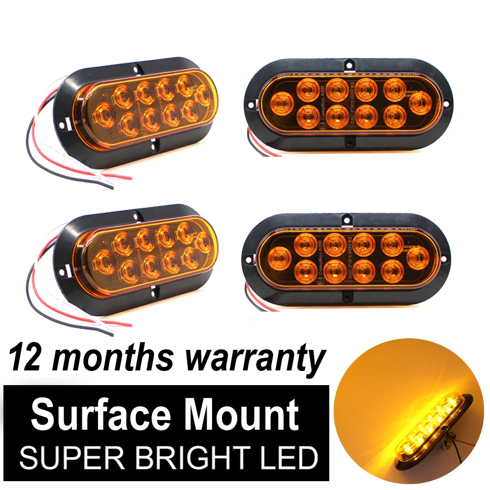 Tkeapl TMH 4X 6 10 LED Surface Mount Oval Amber Stop Brake Clearance 
