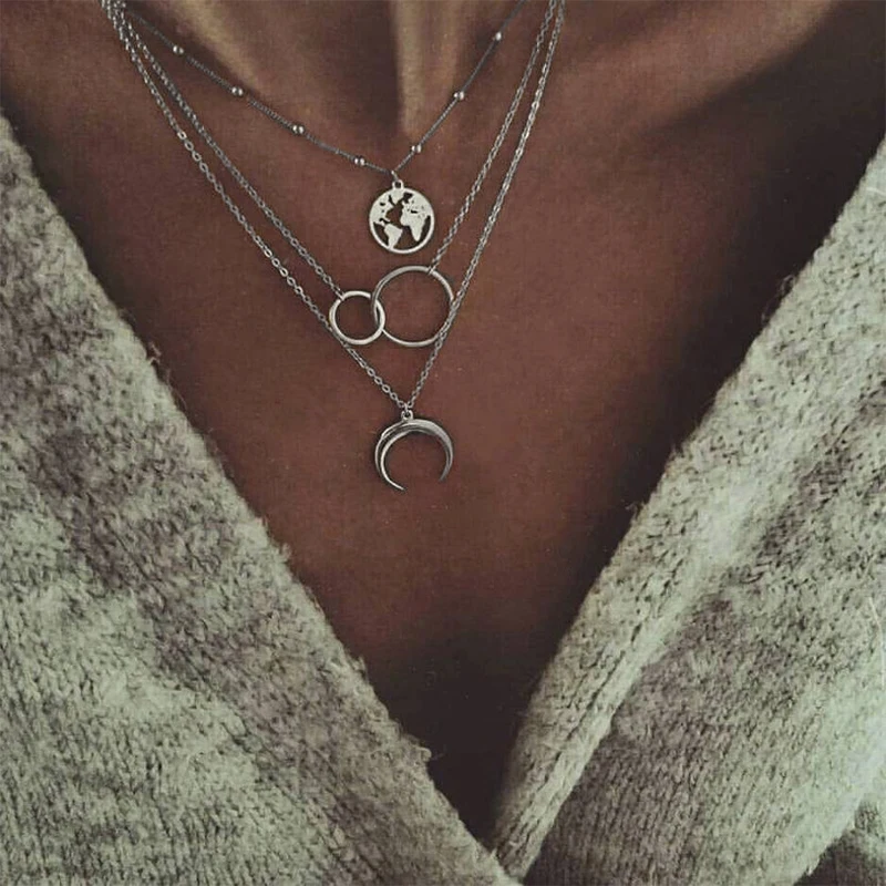 

Sale Boho Gold Color Chokers Necklaces For Women Multi-layer Pendant Female Party Jewelry