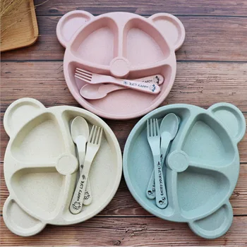 

DHL 50set Baby bowl+spoon+fork Feeding Food Tableware Cartoon Bear Kids Dishes Eating Dinnerware Anti-hot Training Dinner Plate