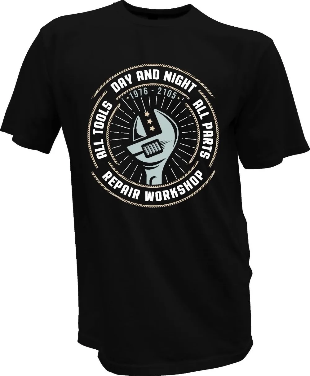 Футболка с круглым вырезом Hotrod Mechanic классическая черная футболка V8 V6 Craftsman Biker Us