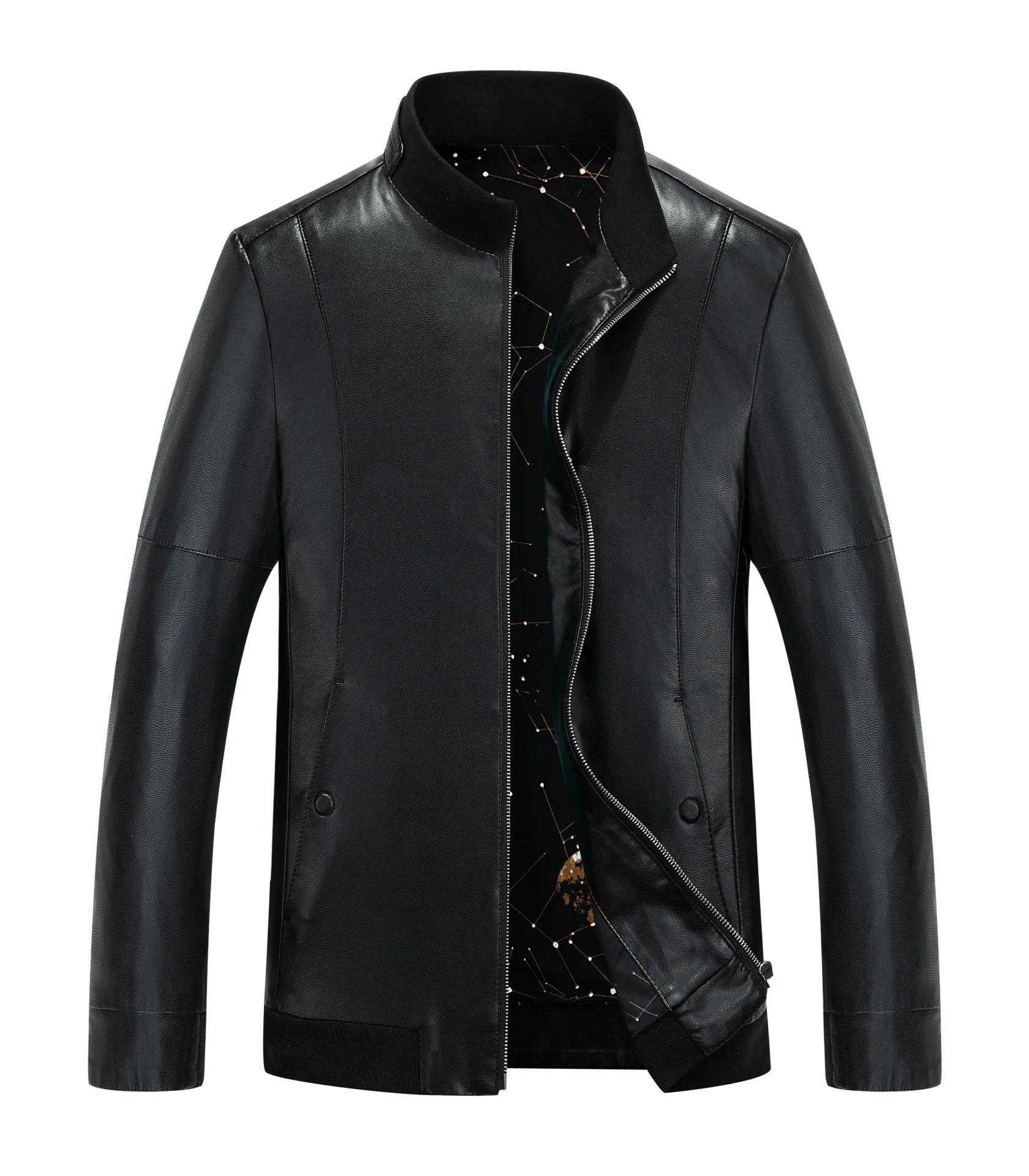 8016 men's leather coat Stand collar youth Slim Thin genuine leather