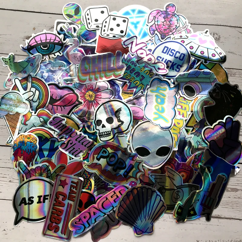 80pcs/pack Cartoon ET ufo Laser Stickers For suitcase skateboard laptop motorcycle toys flash sticker waterproof Graffiti decals