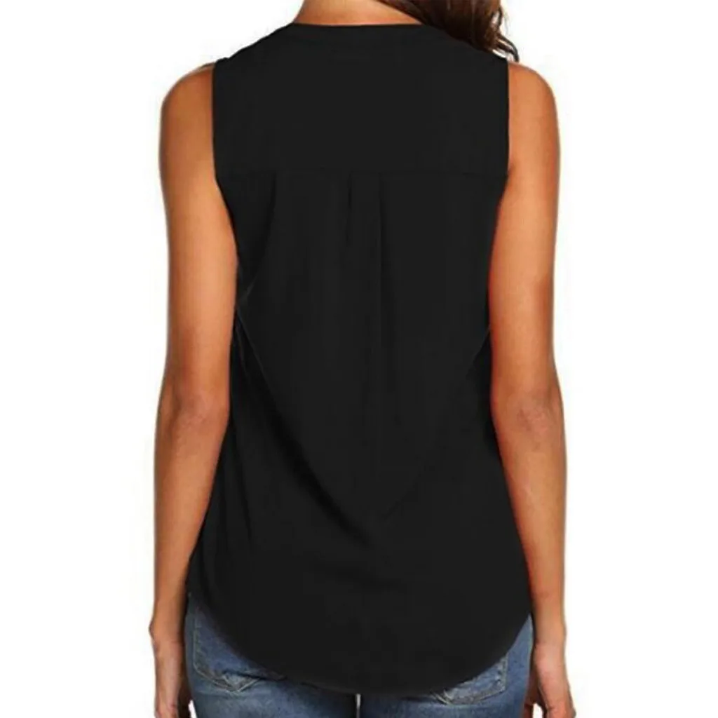 2019 Women New Summer Sexy V-neck Button Sleeveless Shirt Casual Tank Top Blouse Tank Tops Tops Mujer Verano 50