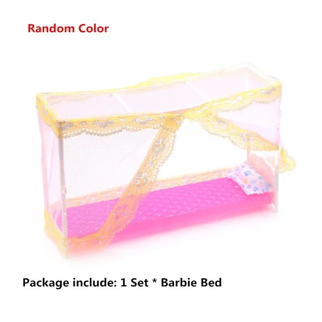 Us 0 83 16 Off 1set Dollhouse Bedroom Furniture Plastic Cloth Double Bed Cradle Pillow For Doll Accessories Girls Gift Favorite Toys In Dolls