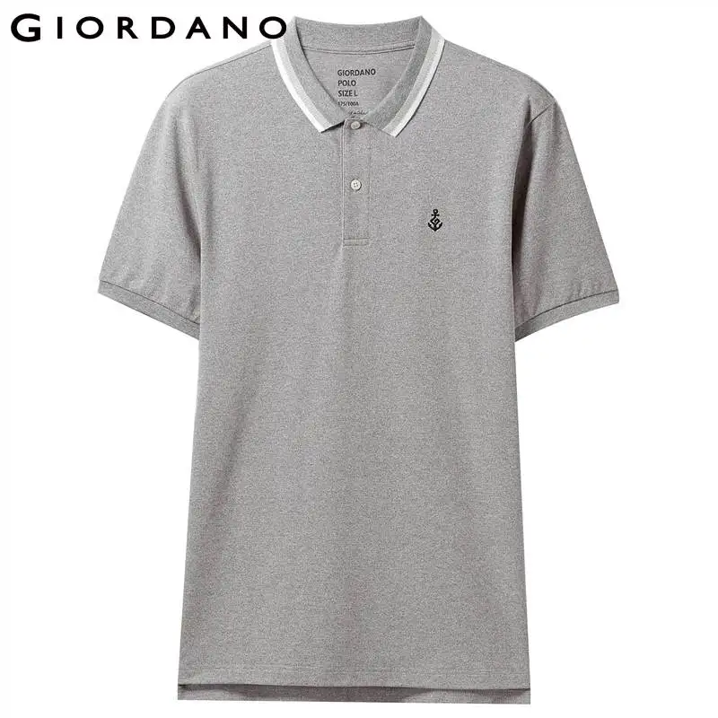 Giordano футболка Polo slim fit с короткими рукавами, с вышивкой якоря на груди, имеет несколько цветовых решений, а так же размеров - Цвет: 03Grey