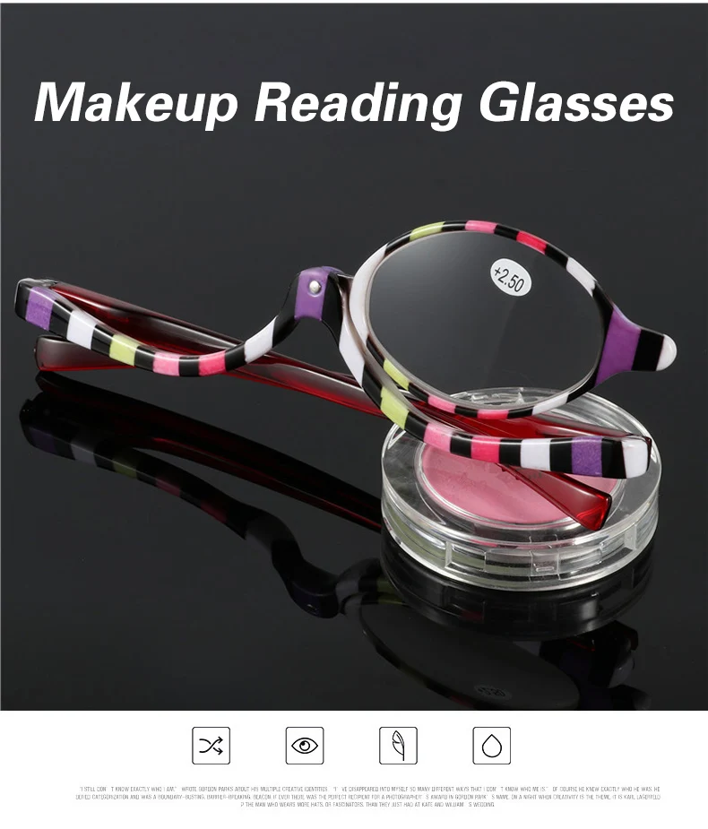 Вращающиеся увеличительные очки для женщин, макияж, косметика, очки для чтения, складывающиеся, откидываются, линзы диоптрий+ от 1,0 до 4,0 Vision H858