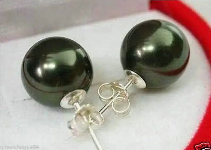 

FREE SHIPPING>>> Hot sale Free Shipping 5PCS >>>>Huge charming 10mm round Black shell Pearl silver stud Earrings
