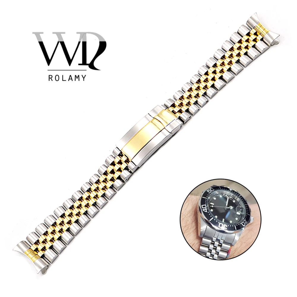 

Rolamy 19 20mm Watch Band Strap Stainless Steel For Datejust Hollow Curved End Screw Links Replacement Jubilee Watchband Strap