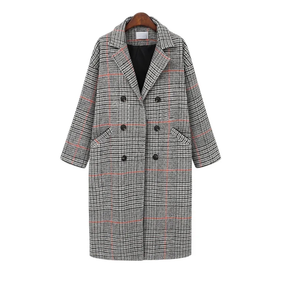 Hodisytian Winter Fashion Women Check Wool Blends Coat Casual Cotton Long Thick Cardigan Female Cashmere Overcoat Plus Size 4XL Hodisytian Winter Fashion Women Check Wool Blends Coat Casual Cotton Long Thick Cardigan Female Cashmere Overcoat Plus Size 4XL