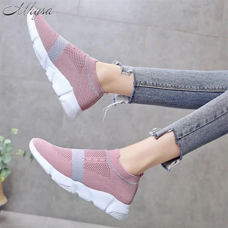 

Mhysa 2019 Women Shoes Plus Size 35-42 Women Vulcanize Shoes Fashion Slip On Sock Shoes Female Air Mesh Flat Sneakers T502