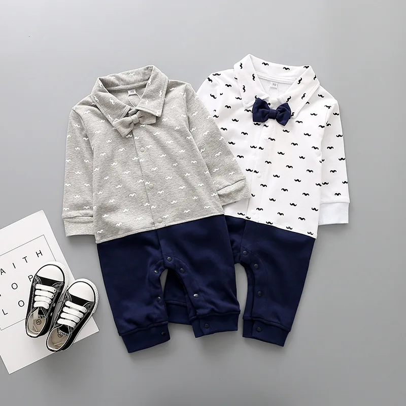 

Newborn Baby Fashion Jumpsuit Men and Women Baby Lapel Bow Clothes Cotton Long Sleeve Print Men and Women Clothes Set Autumn